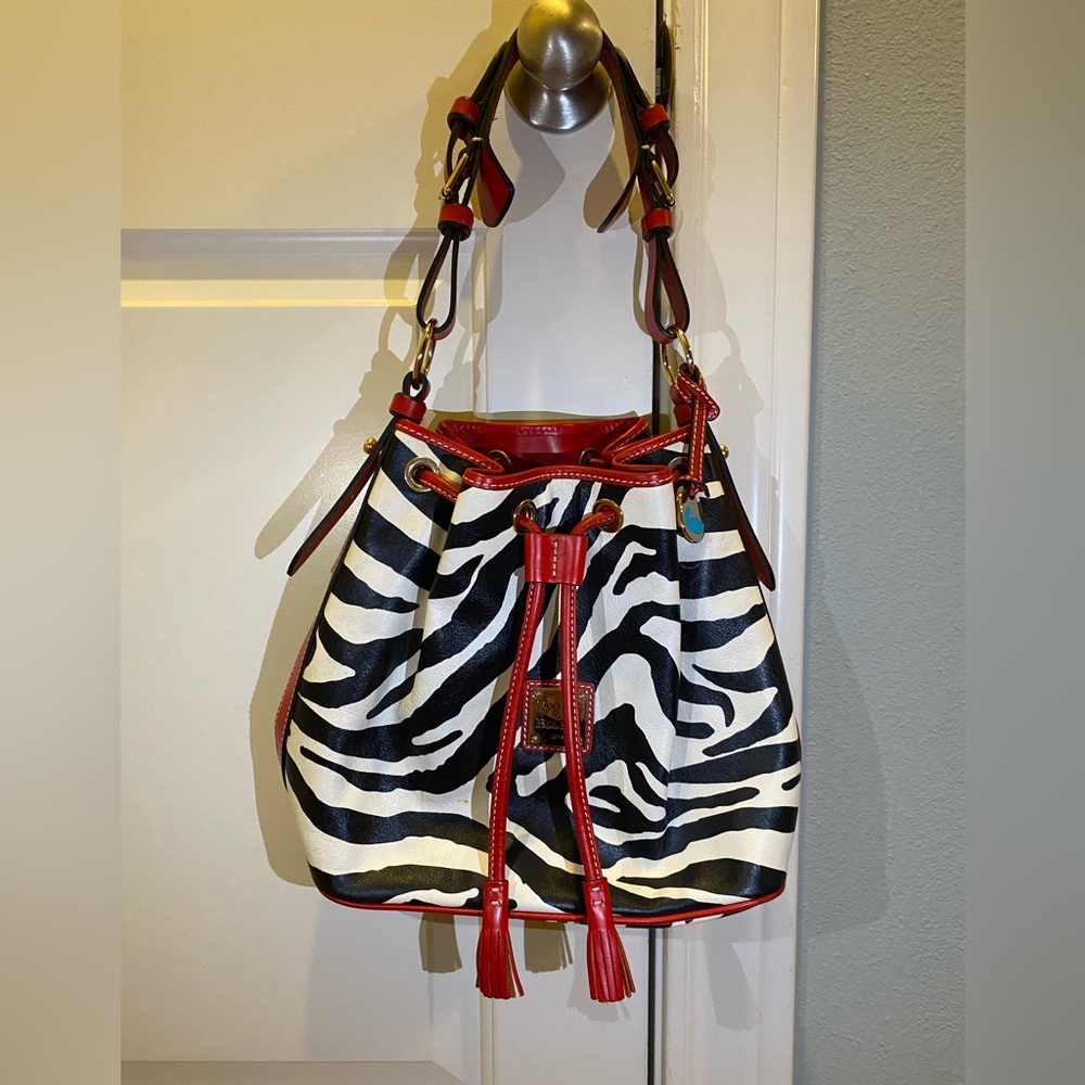Dooney & Bourke Red and Zebra Drawstring Bag